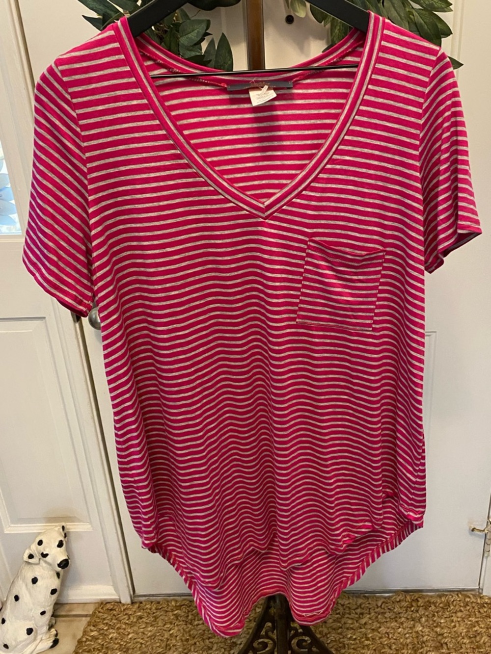 NWOT Madeline Sparklestein Colorul Hot Pink & Gray Stripe Soft Tunic Tee SS XL